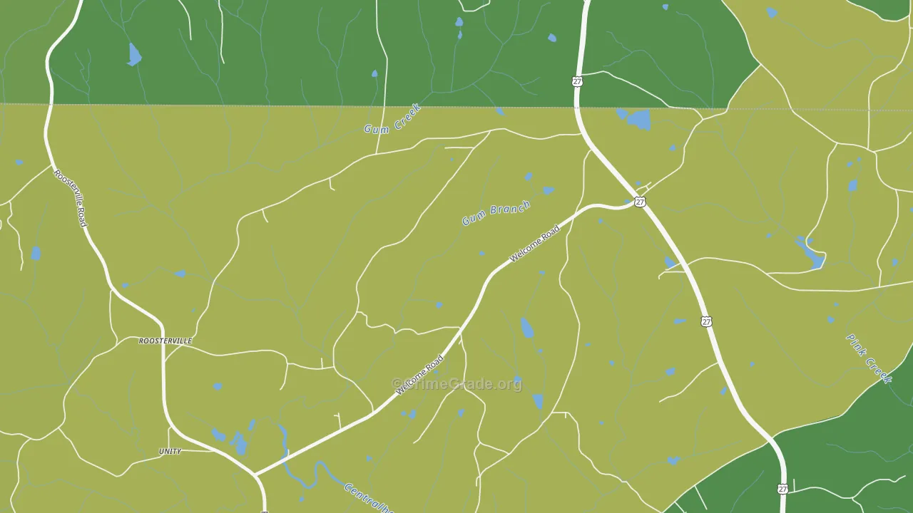Roosterville, GA Map of Vehicle Theft Rates