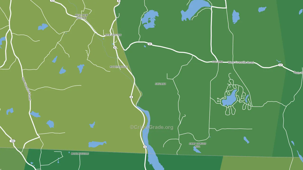 Roosterville, MA Map of Vehicle Theft Rates