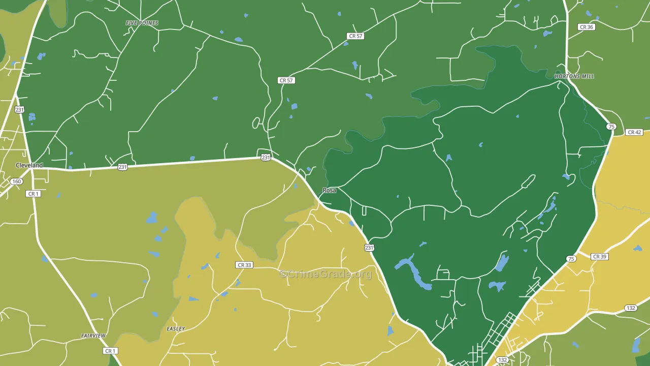 Rosa, AL Map of Vehicle Theft Rates
