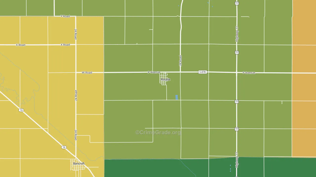 Rosalie, NE Map of Vehicle Theft Rates