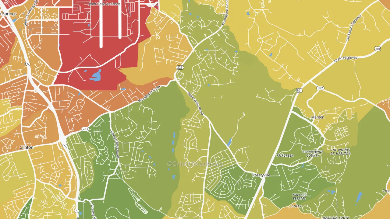 Rosaryville, MD Map of Vehicle Theft Rates