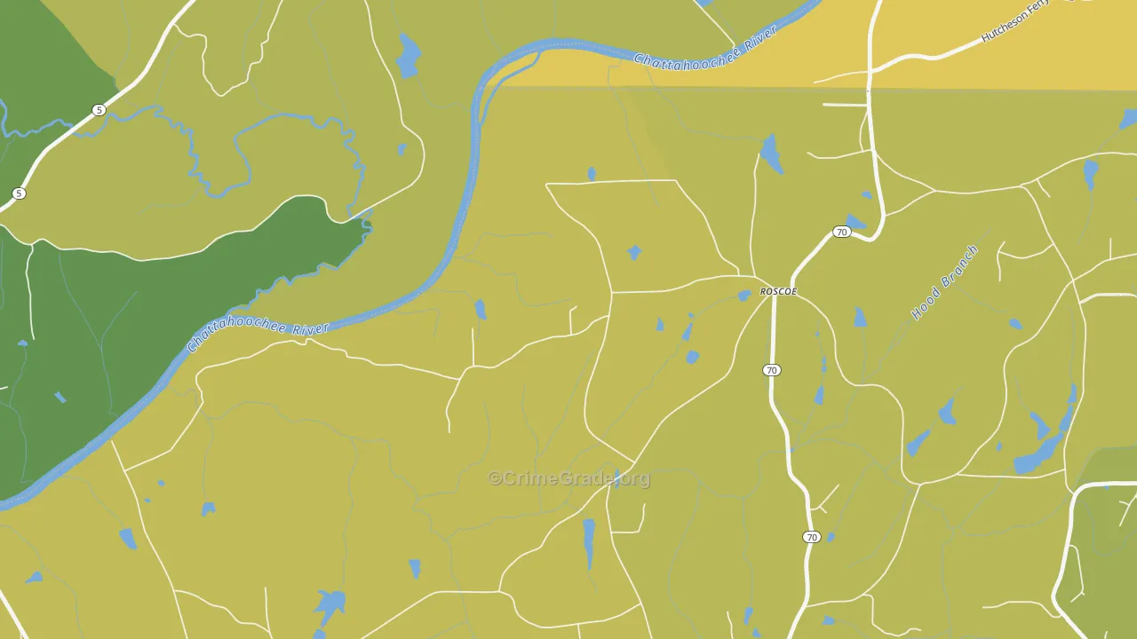 Roscoe, GA Map of Vehicle Theft Rates