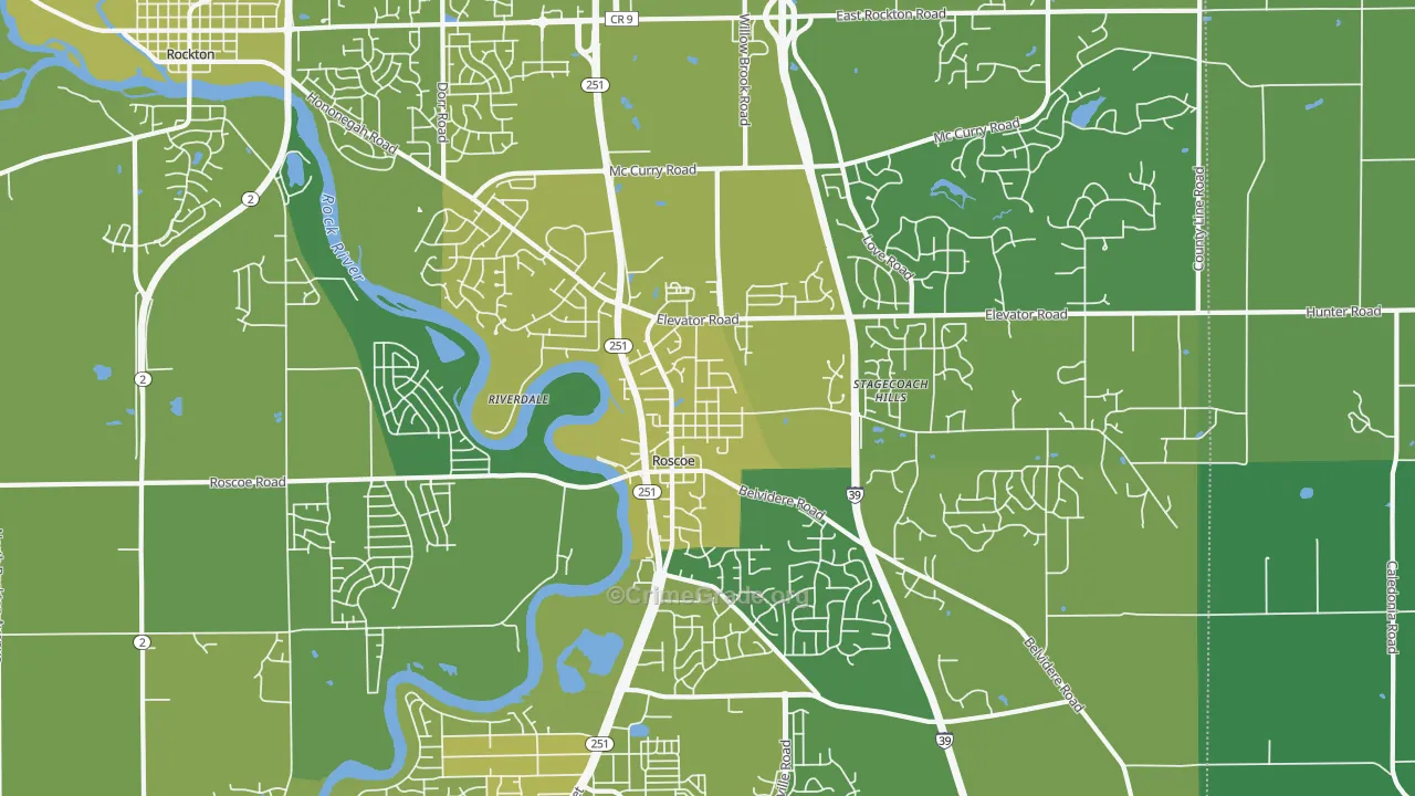 Roscoe, IL Map of Vehicle Theft Rates
