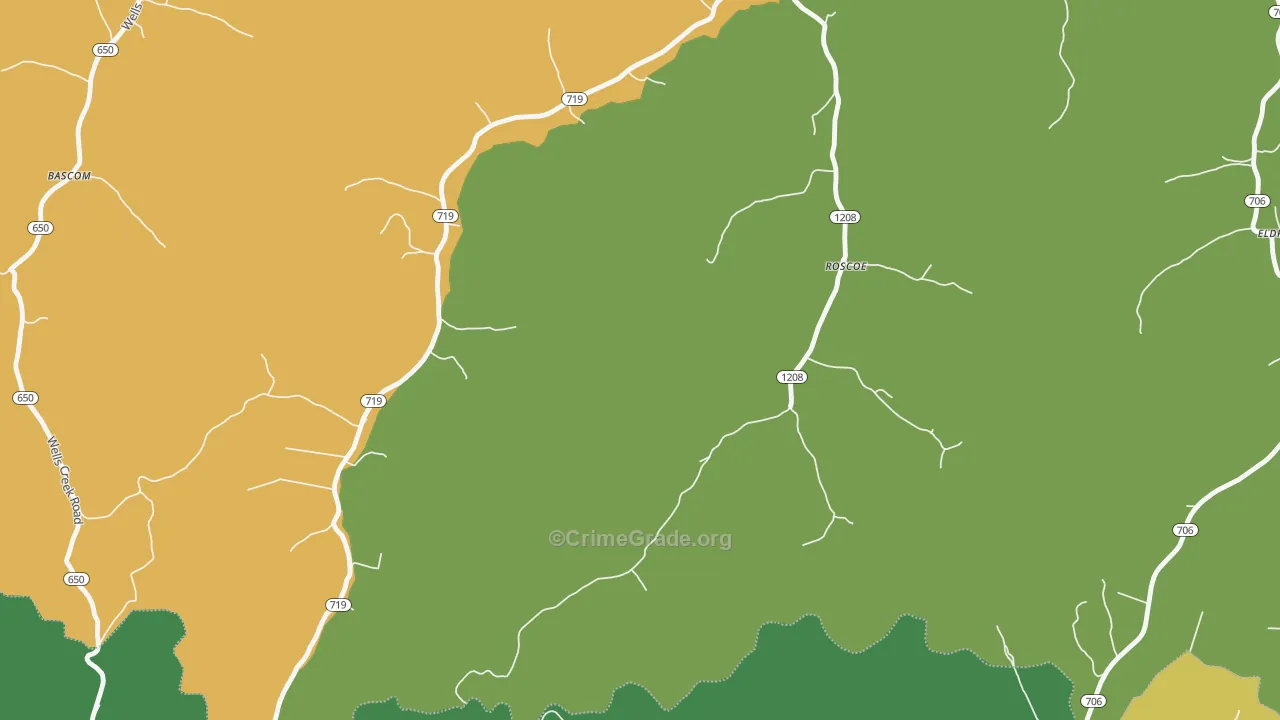Roscoe, KY Map of Vehicle Theft Rates
