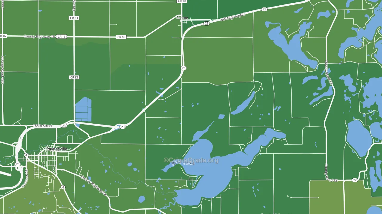 Roscoe, MN Map of Vehicle Theft Rates