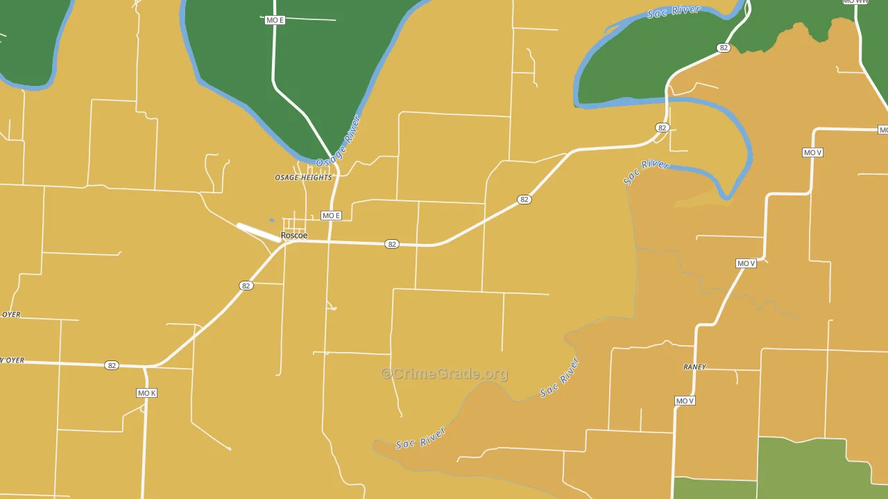 Roscoe, MO Map of Vehicle Theft Rates