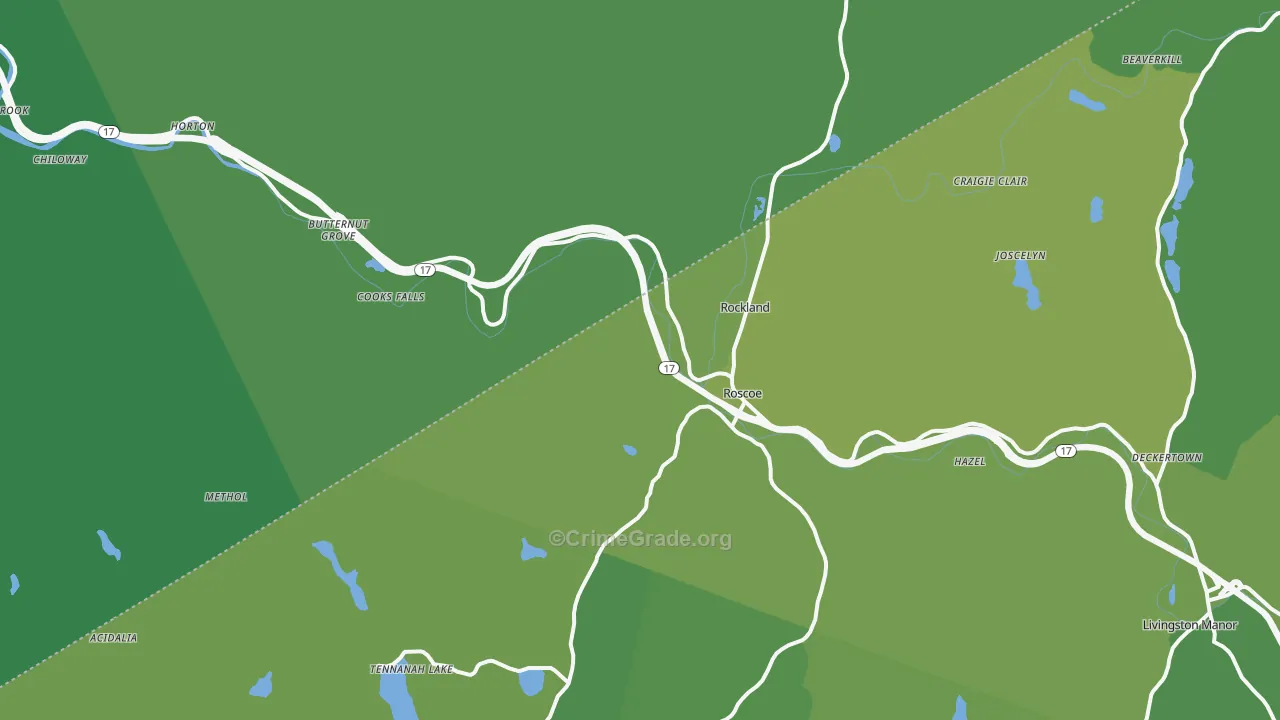 Roscoe, NY Map of Vehicle Theft Rates