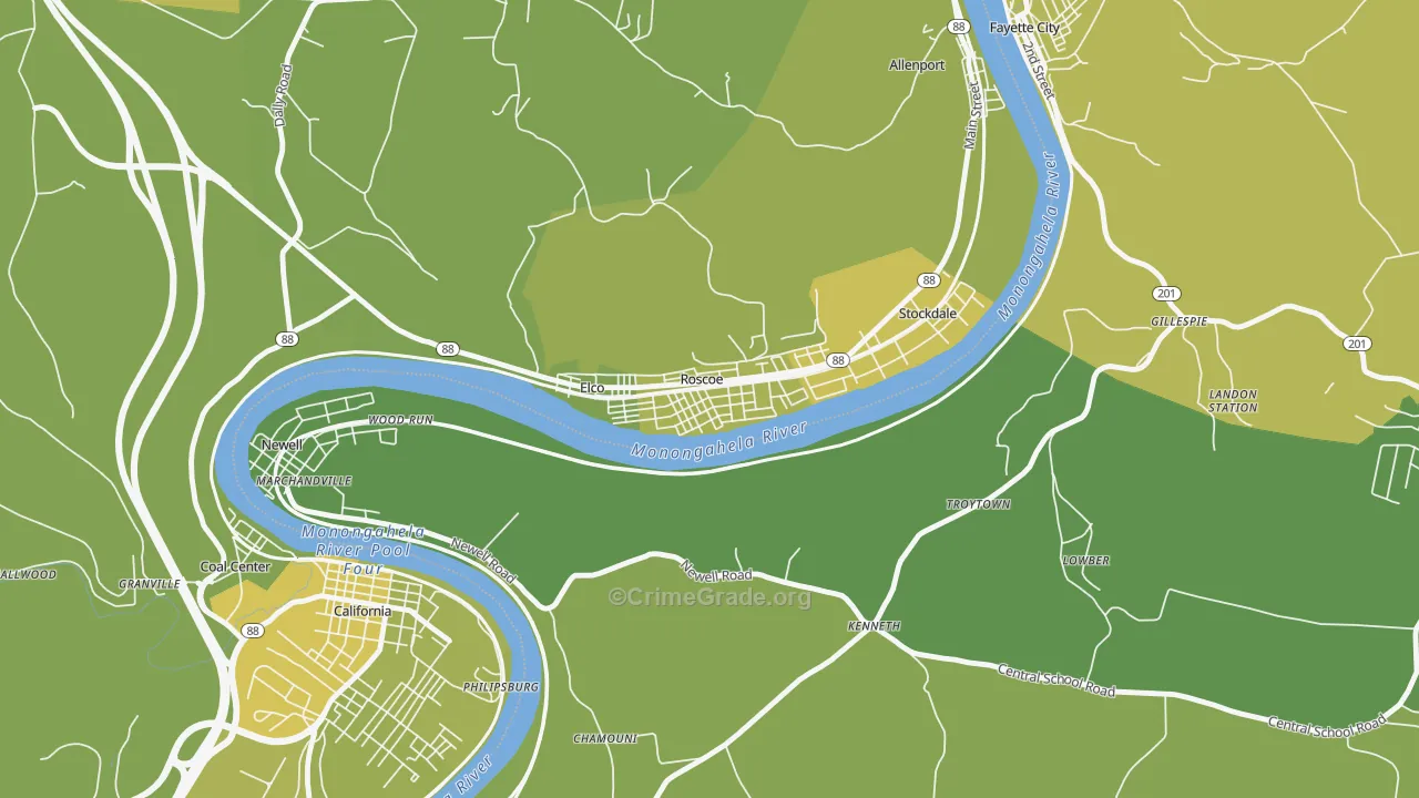 Roscoe, PA Map of Vehicle Theft Rates