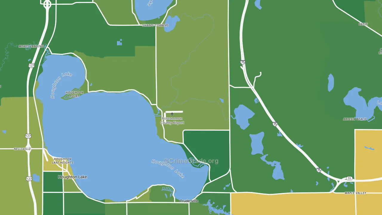 Roscommon County, MI Map of Vehicle Theft Rates