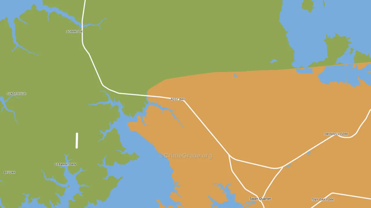 Rose Bay, NC Map of Vehicle Theft Rates