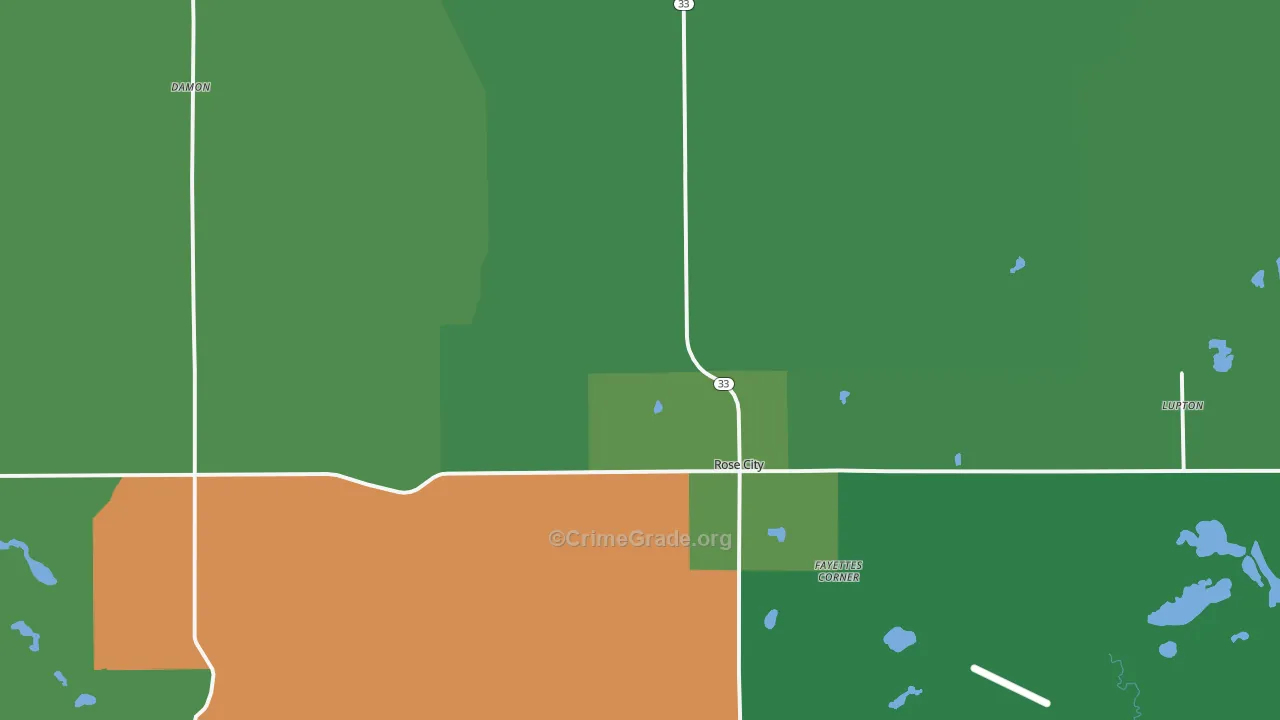 Rose City, MI Map of Vehicle Theft Rates