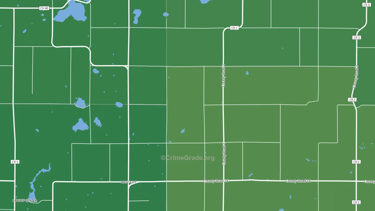 Rose City, MN Map of Vehicle Theft Rates