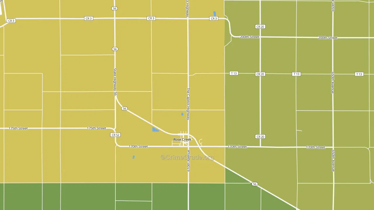 Rose Creek, MN Map of Vehicle Theft Rates