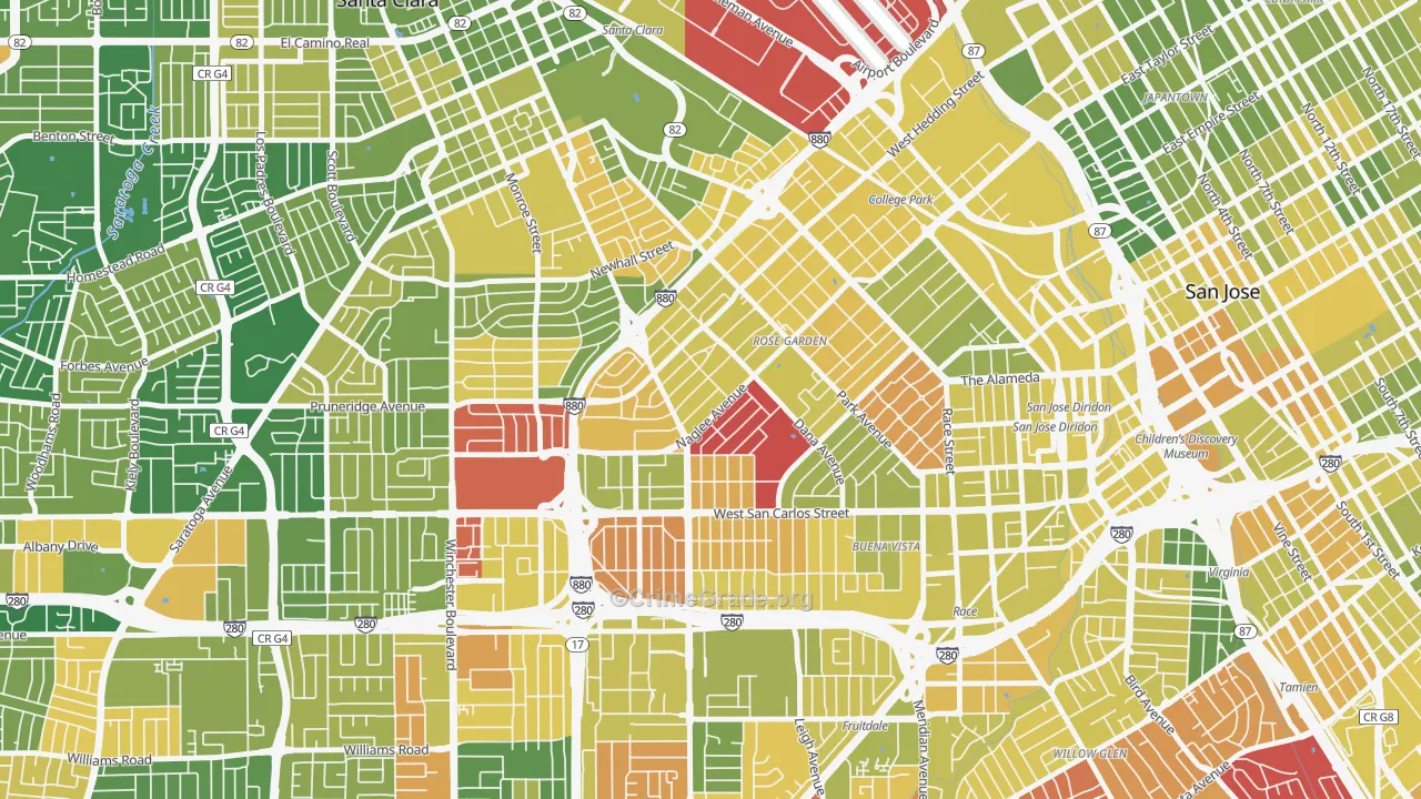 Rose Garden, San Jose, CA Map of Vehicle Theft Rates