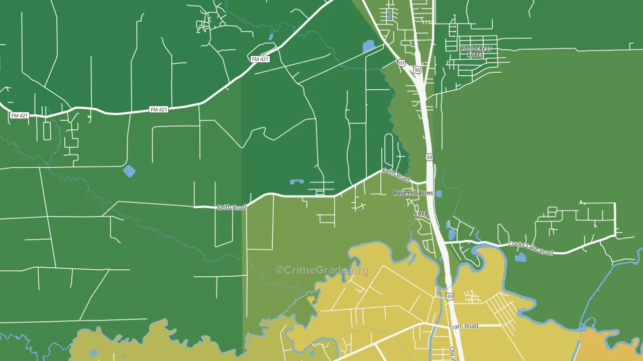 Rose Hill Acres, TX Map of Vehicle Theft Rates