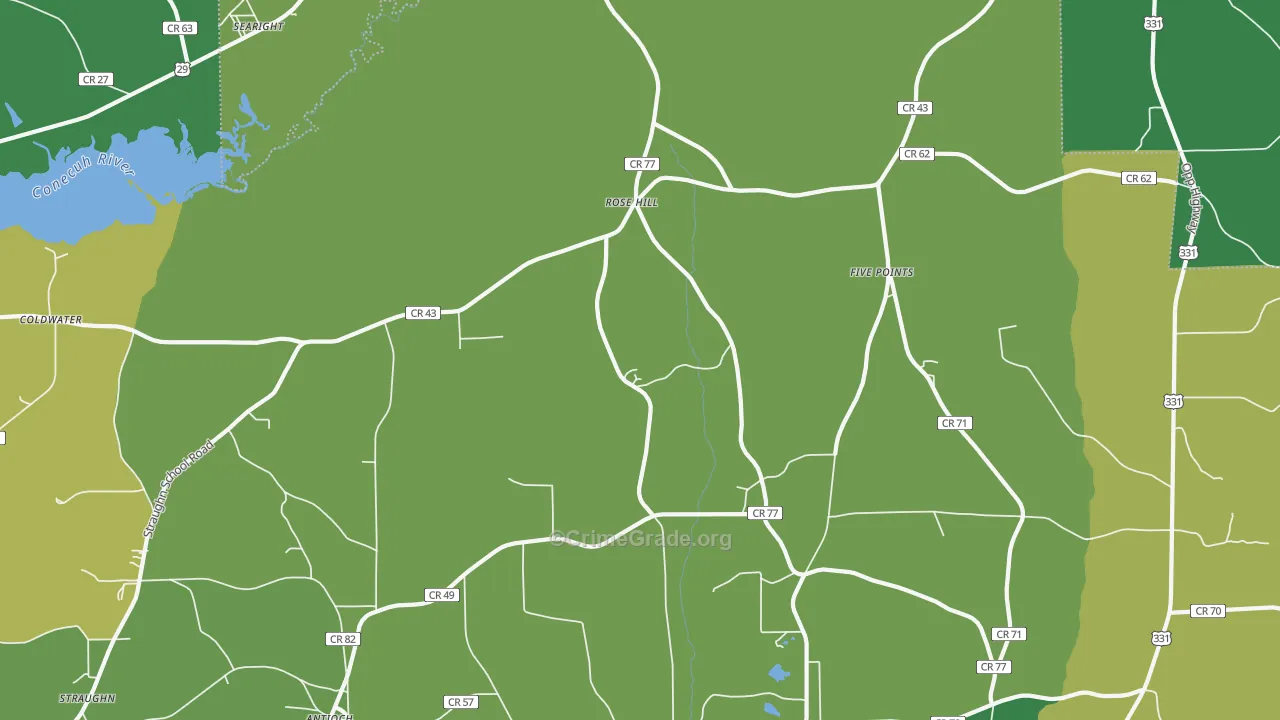 Rose Hill, AL Map of Vehicle Theft Rates