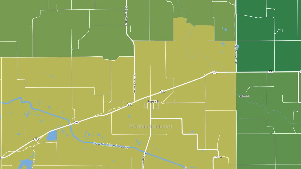 Rose Hill, IA Map of Vehicle Theft Rates
