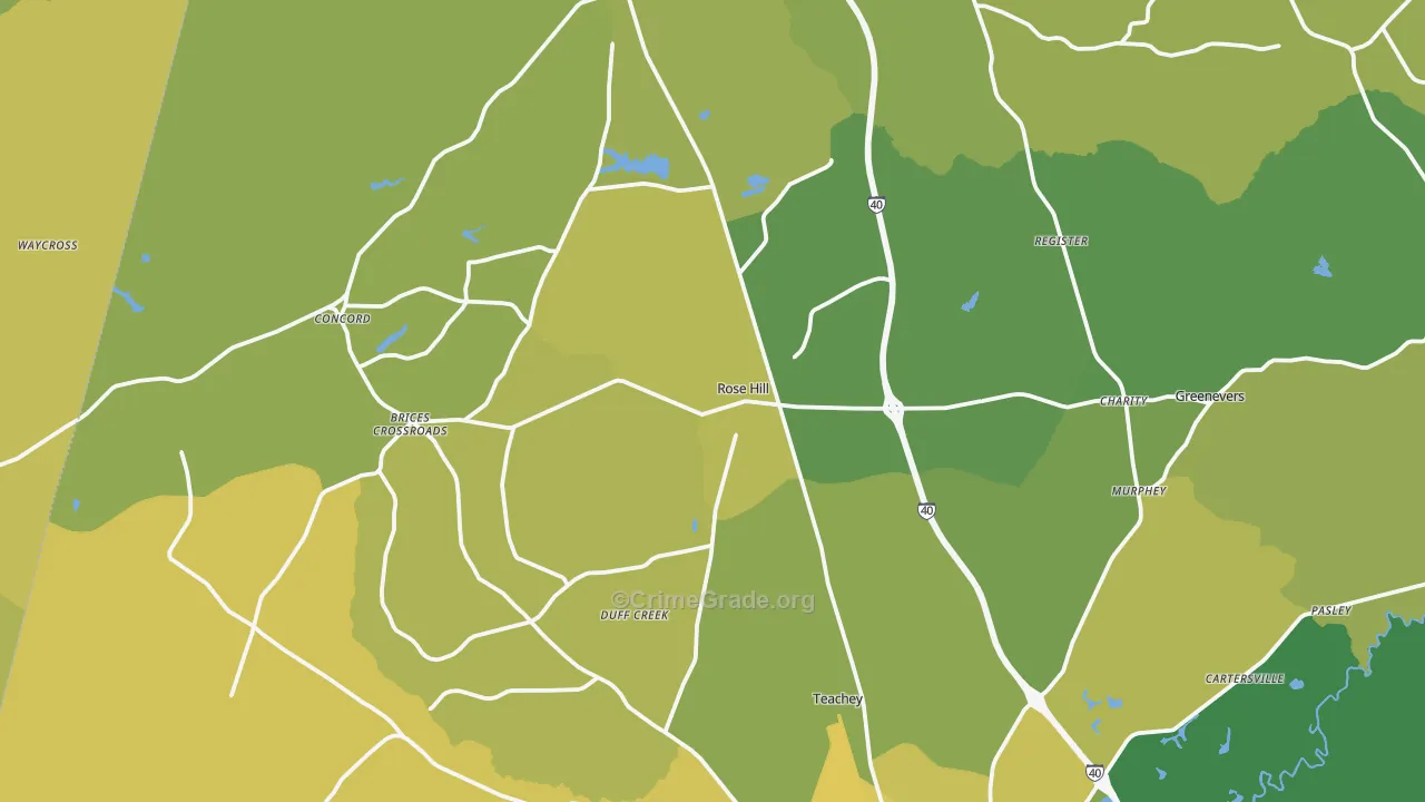 Rose Hill, NC Map of Vehicle Theft Rates