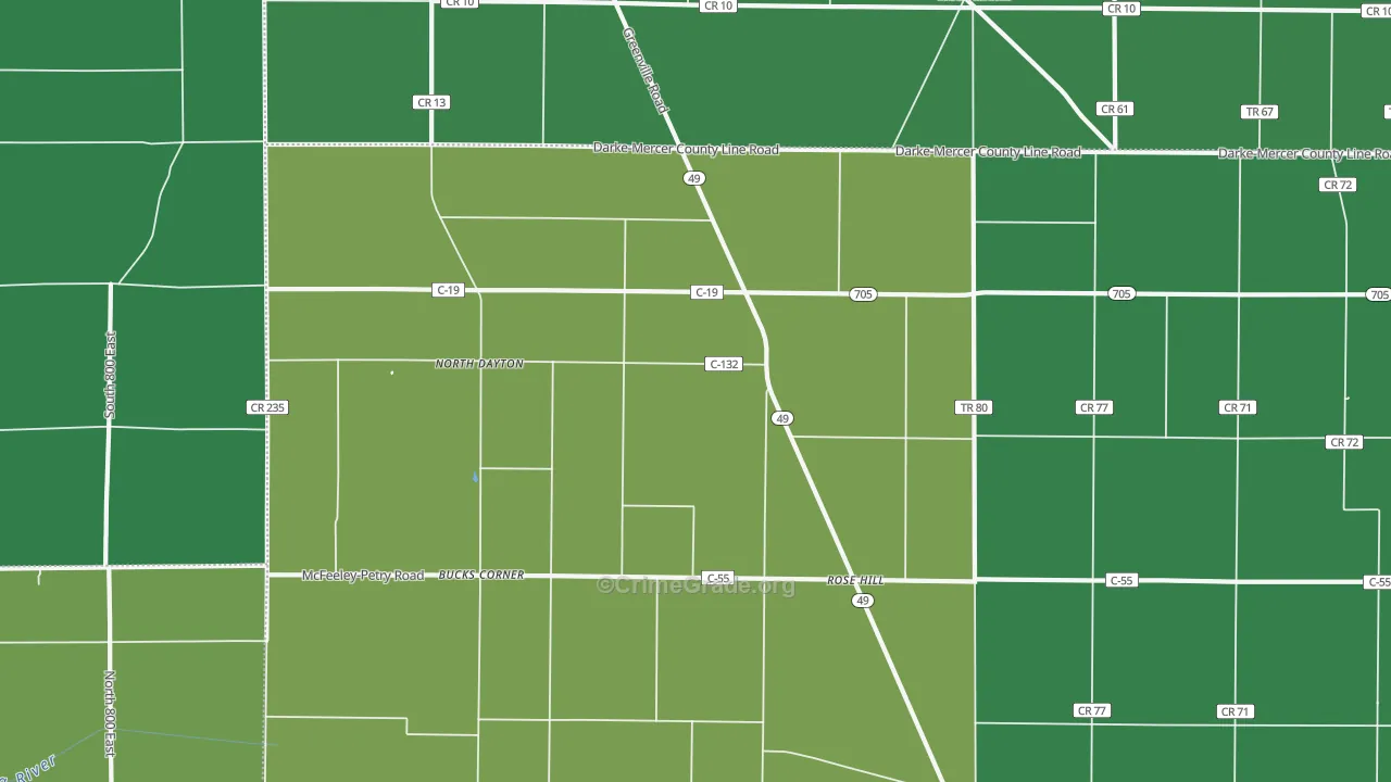 Rose Hill, OH Map of Vehicle Theft Rates