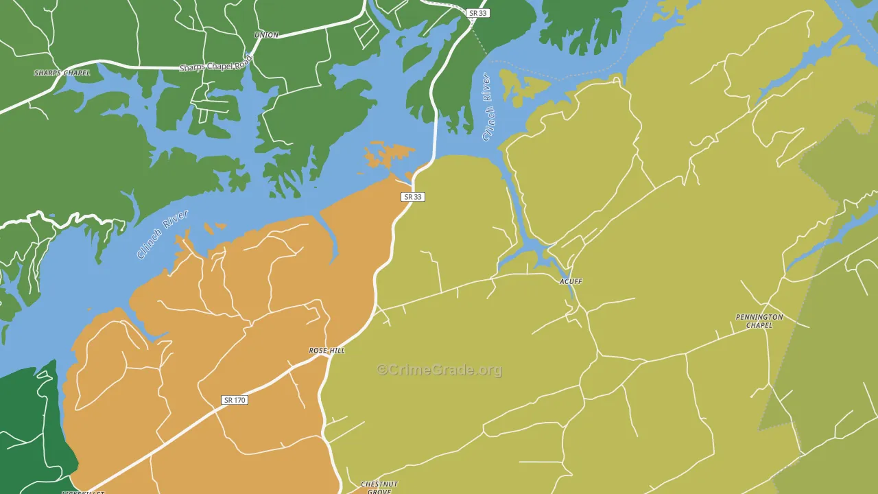 Rose Hill, TN Map of Vehicle Theft Rates
