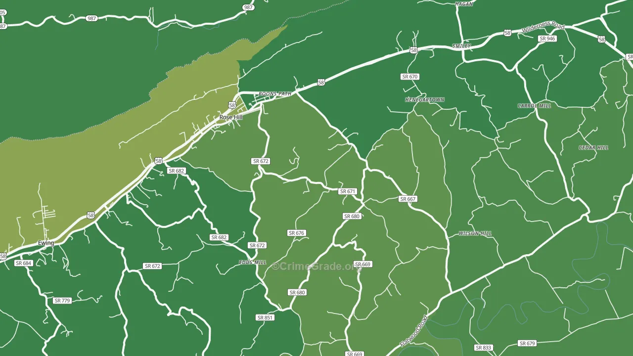 Rose Hill, VA Map of Vehicle Theft Rates