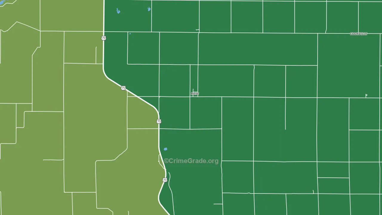 Rose, KS Map of Vehicle Theft Rates