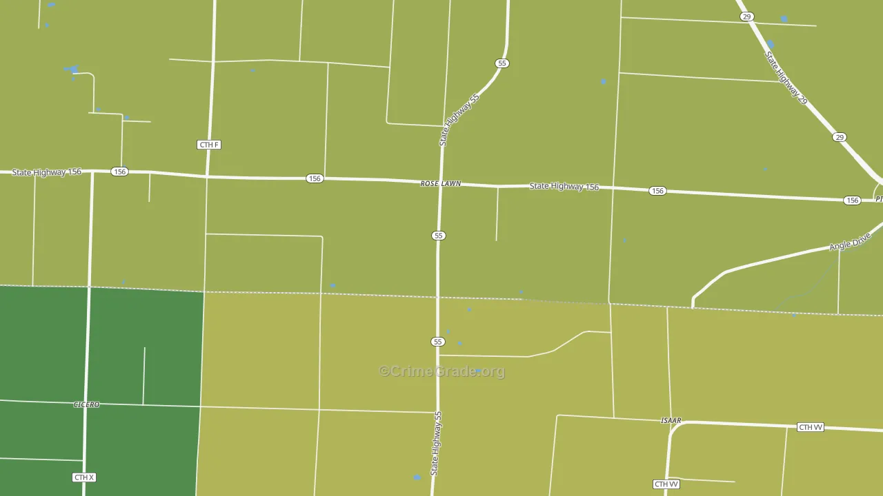 Rose Lawn, WI Map of Vehicle Theft Rates