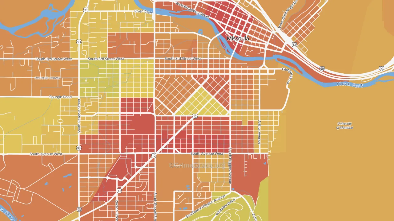 Rose Park, Missoula, MT Map of Vehicle Theft Rates