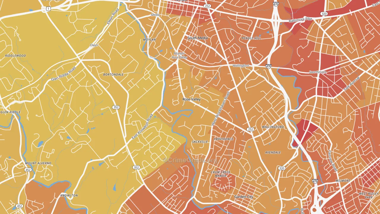 Rose Valley, PA Map of Vehicle Theft Rates