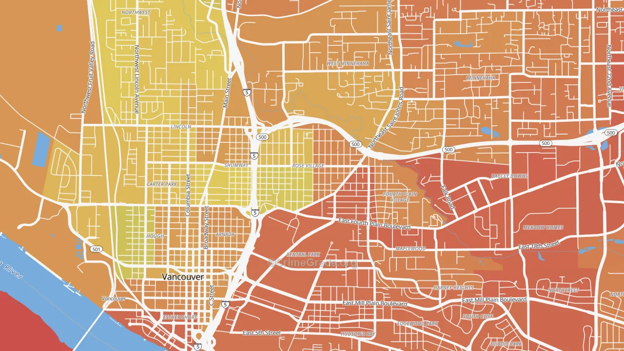 Rose Village, Vancouver, WA Map of Vehicle Theft Rates
