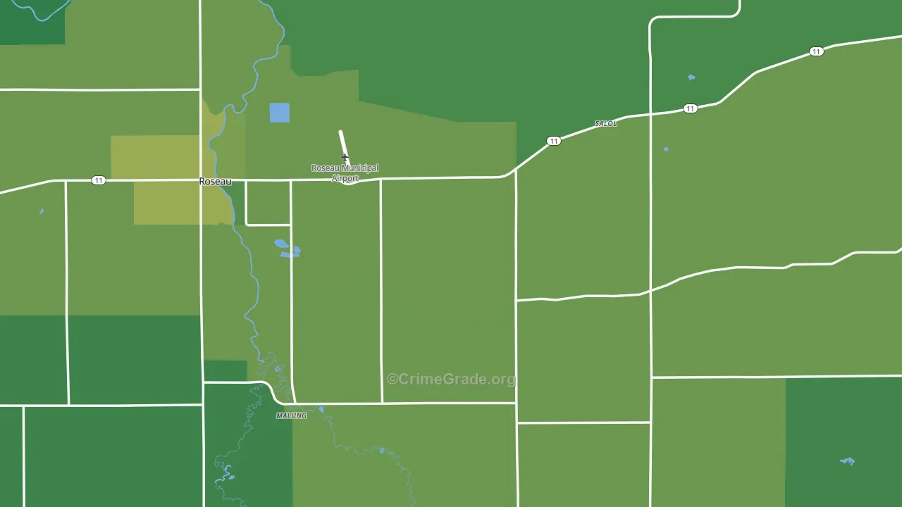Roseau County, MN Map of Vehicle Theft Rates