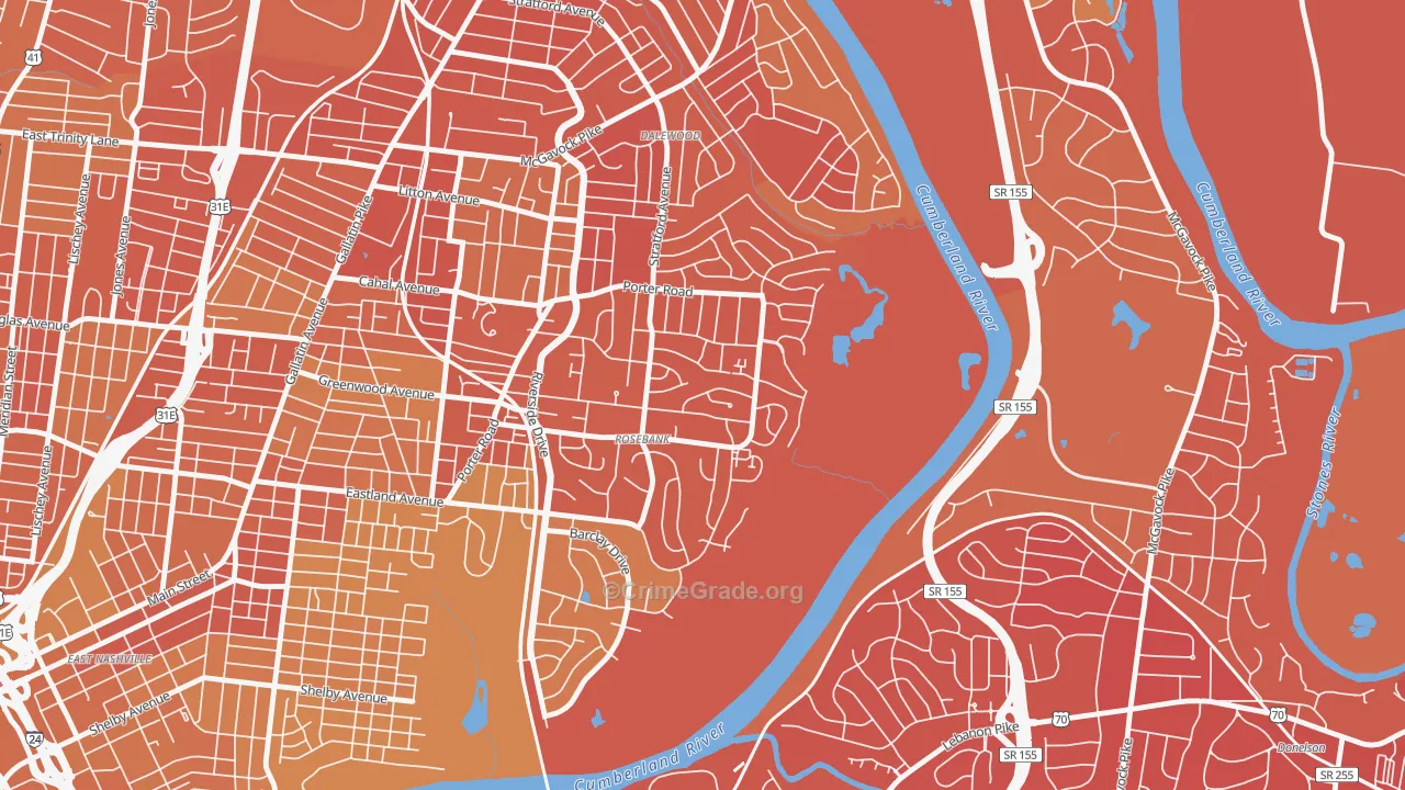 Rosebank, Nashville, TN Map of Vehicle Theft Rates