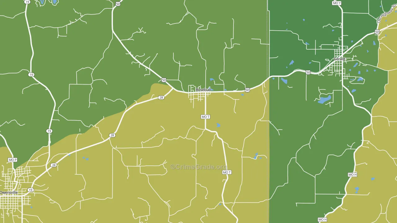 Rosebud, MO Map of Vehicle Theft Rates