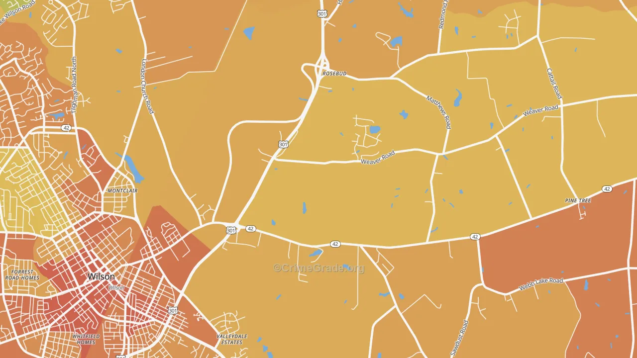 Rosebud, NC Map of Vehicle Theft Rates