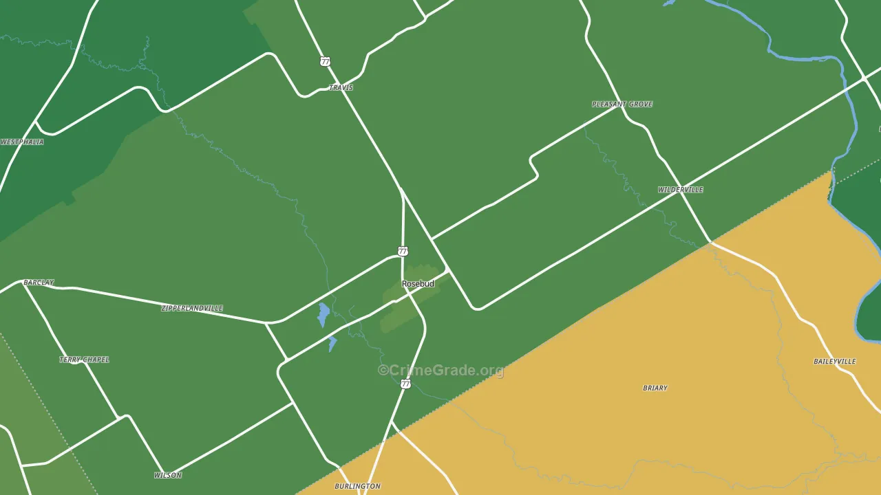 Rosebud, TX Map of Vehicle Theft Rates
