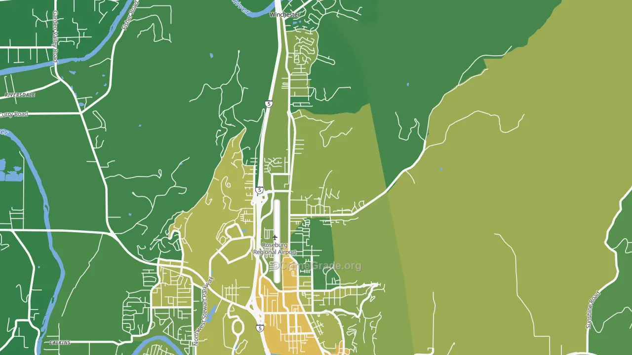 Roseburg North, OR Map of Vehicle Theft Rates