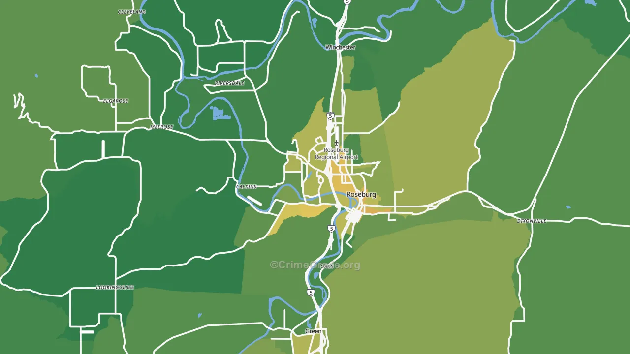 Roseburg, OR Map of Vehicle Theft Rates