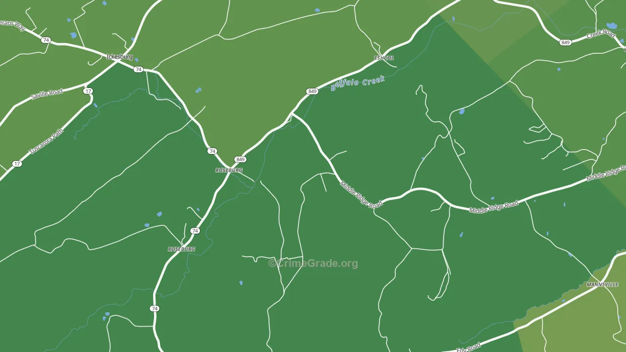 Roseburg, PA Map of Vehicle Theft Rates