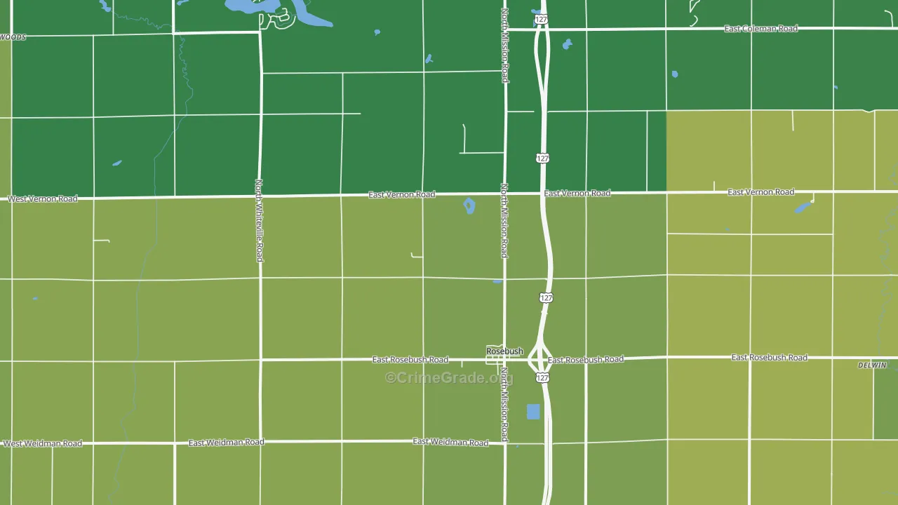 Rosebush, MI Map of Vehicle Theft Rates