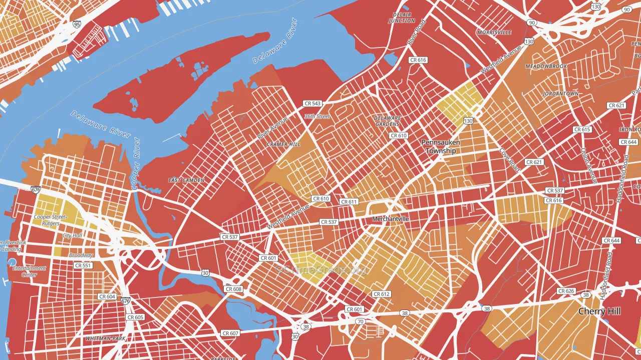 Rosedale, Camden, NJ Map of Vehicle Theft Rates