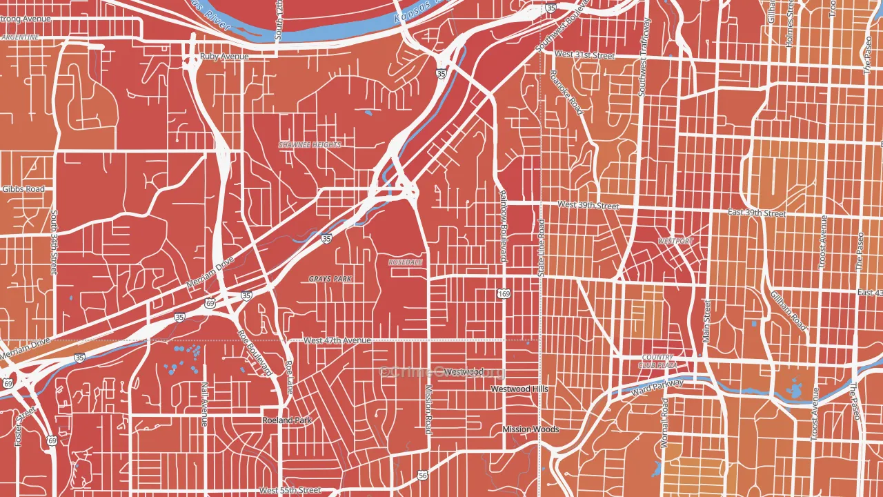 Rosedale, Kansas City, KS Map of Vehicle Theft Rates