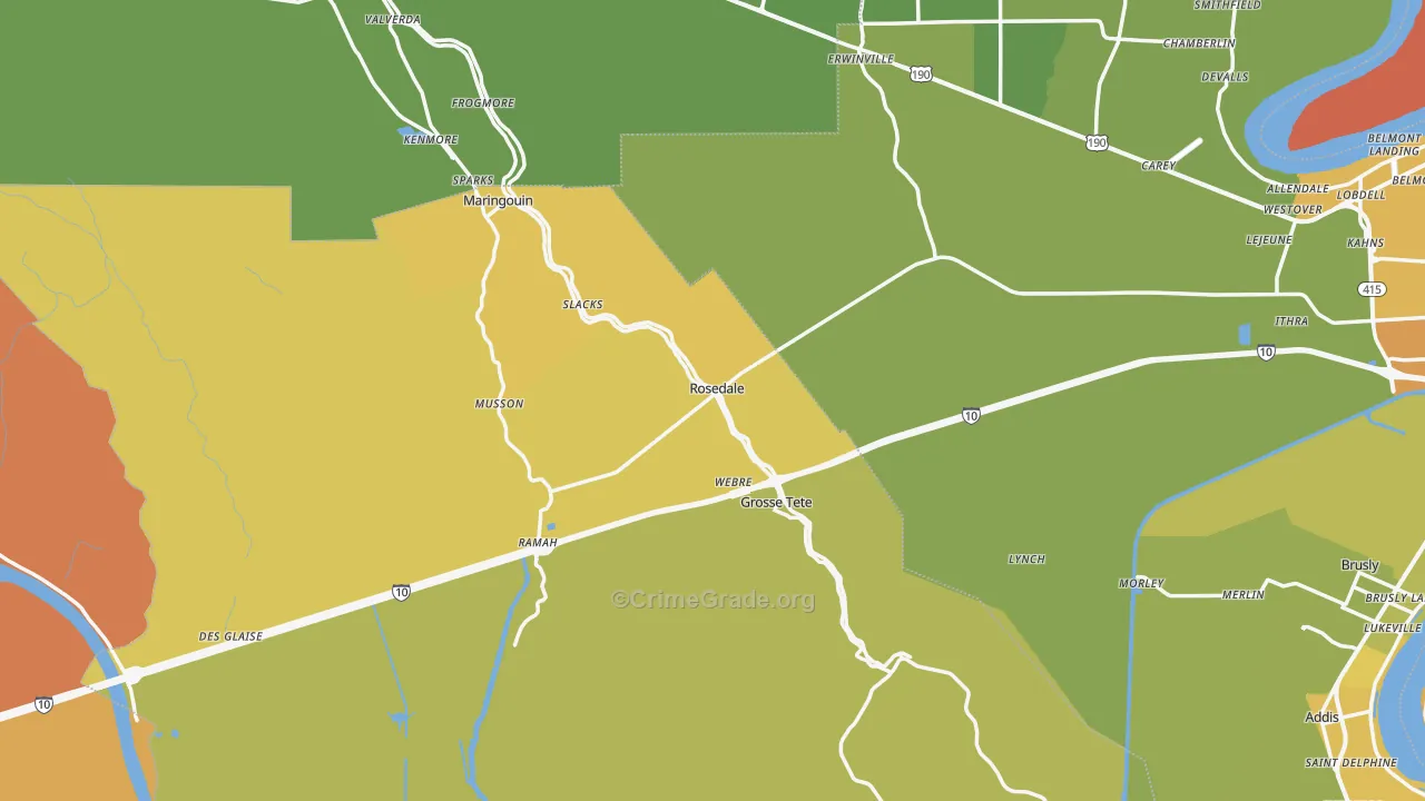 Rosedale, LA Map of Vehicle Theft Rates
