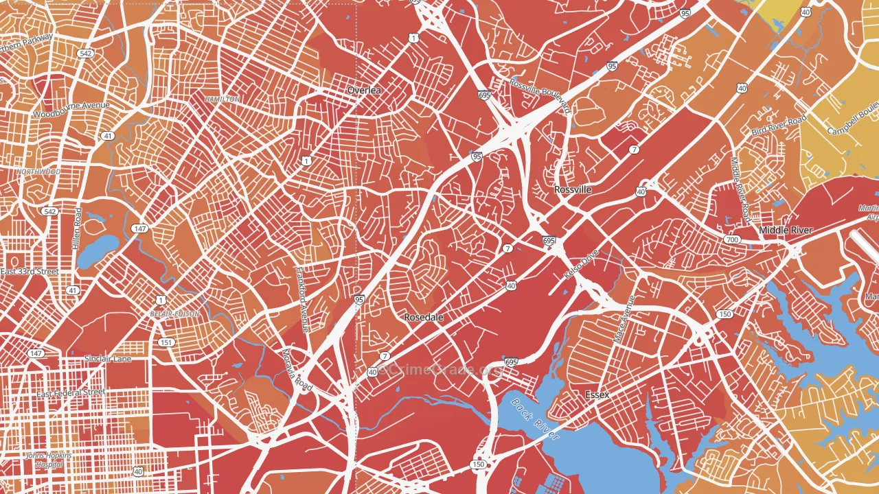Rosedale, MD Map of Vehicle Theft Rates