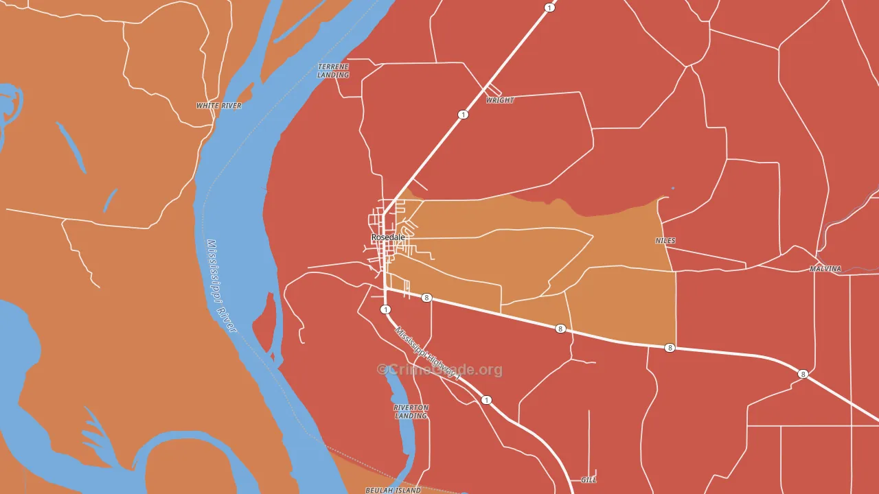 Rosedale, MS Map of Vehicle Theft Rates