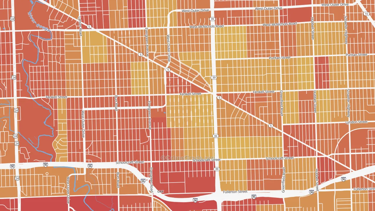 Rosedale Park, Detroit, MI Map of Vehicle Theft Rates