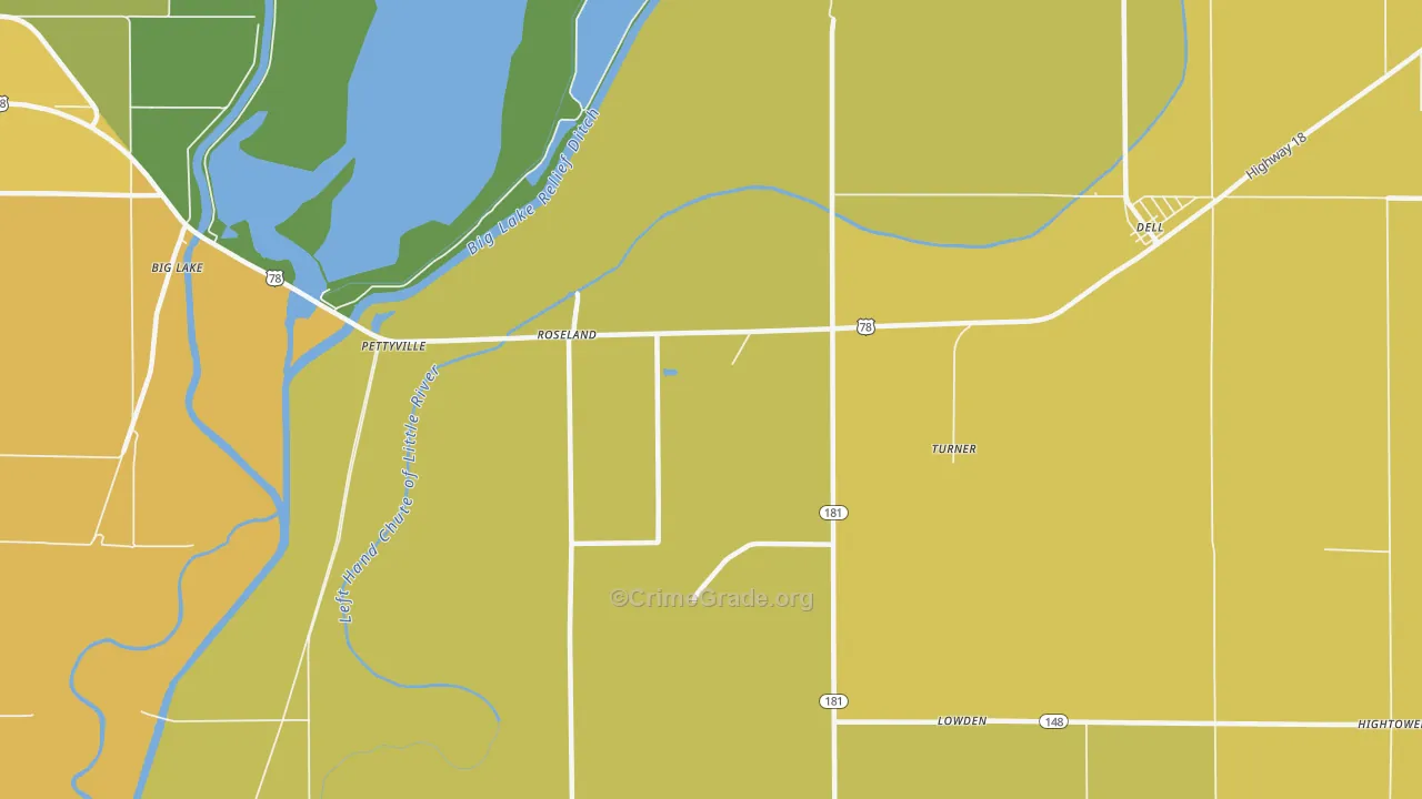 Roseland, AR Map of Vehicle Theft Rates