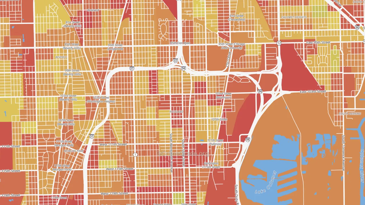 Roseland, Chicago, IL Map of Vehicle Theft Rates
