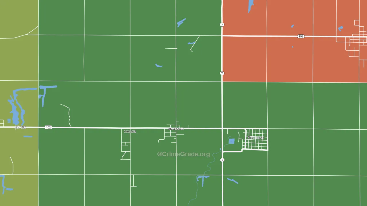 Roseland, KS Map of Vehicle Theft Rates