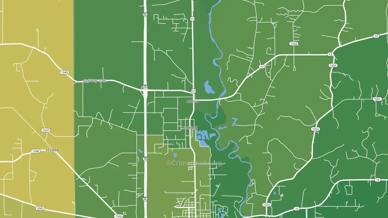 Roseland, LA Map of Vehicle Theft Rates