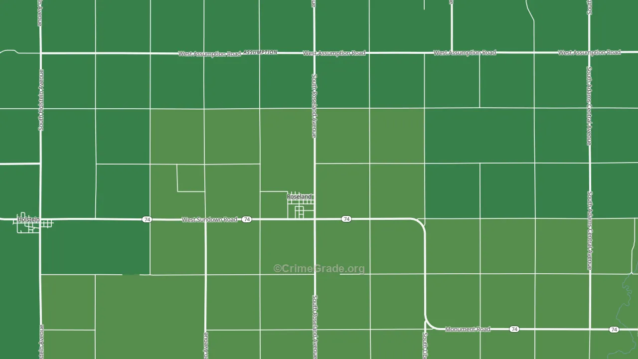 Roseland, NE Map of Vehicle Theft Rates